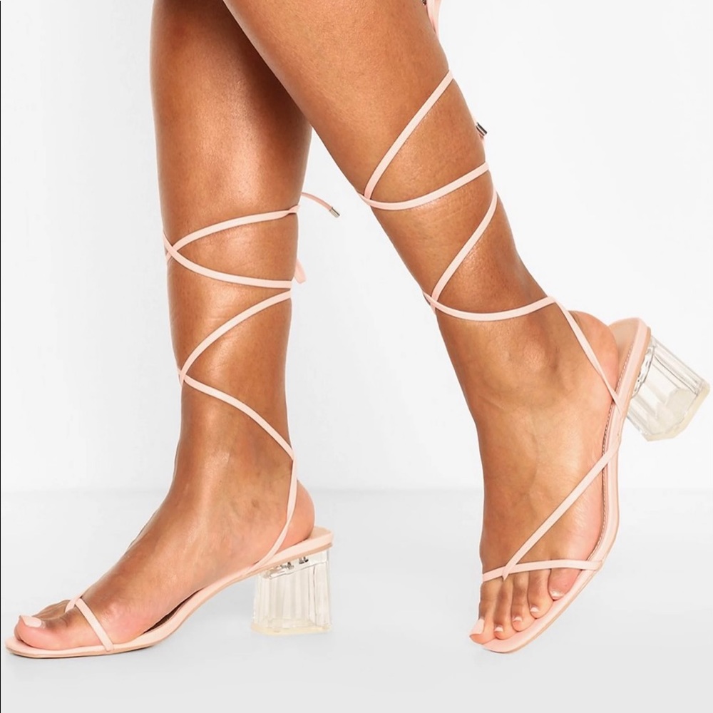Strappy Clear Low Block Heels
